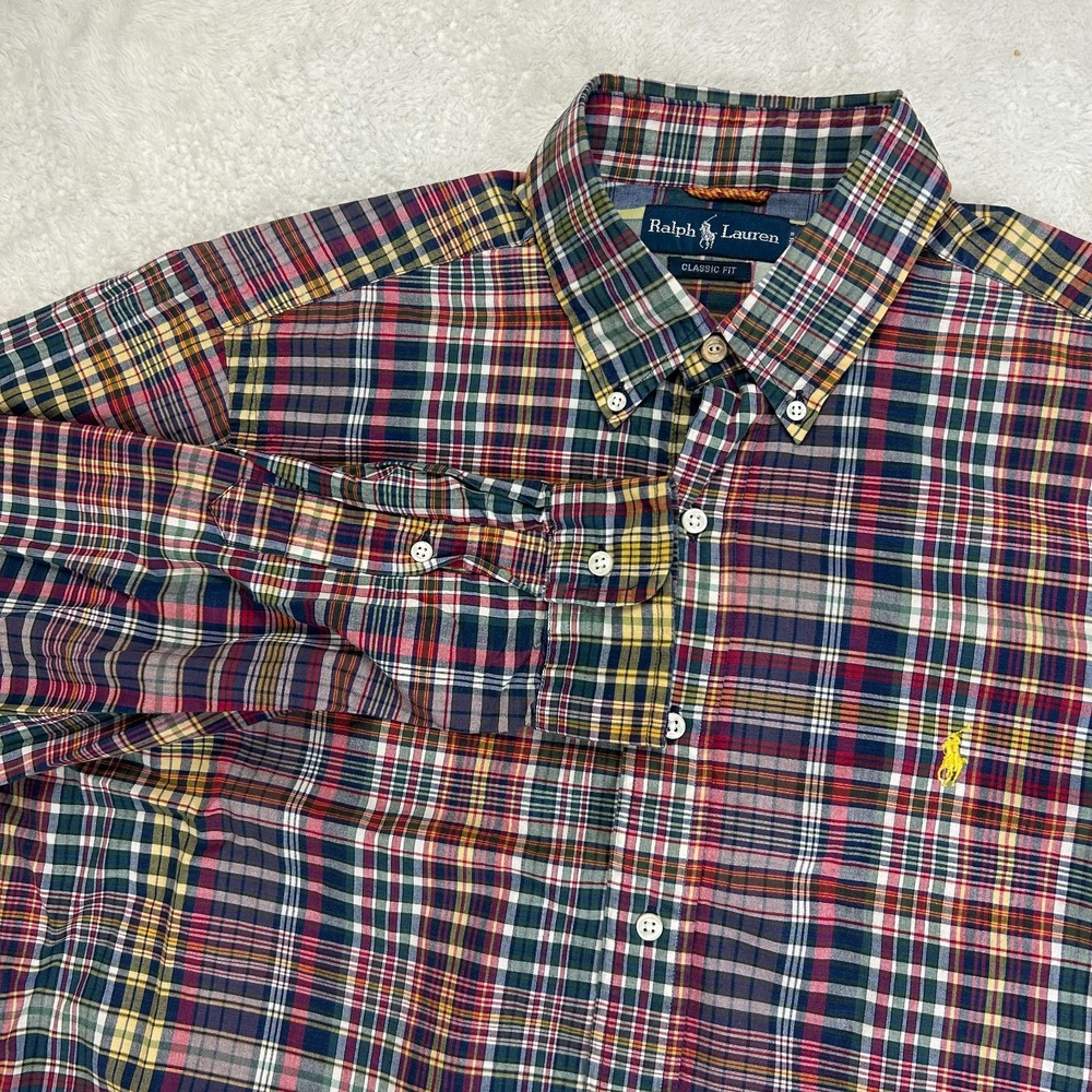 Ralph Lauren Button Down Shirt Mens L Multicolor Plaid Classic Fit Long Sleeve